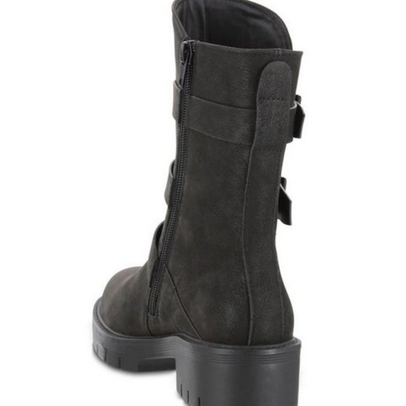 NWOT Mia Women Black Motorcycle Boots 9 Delta Buckle Biker Shoes Brushed Suede - Picture 2 of 5